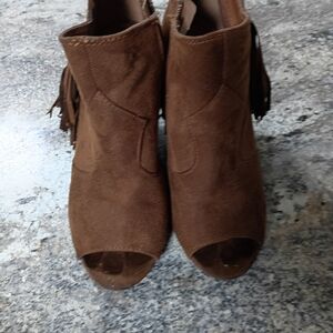 Soda Brown Peep-Toe Ankle Booties